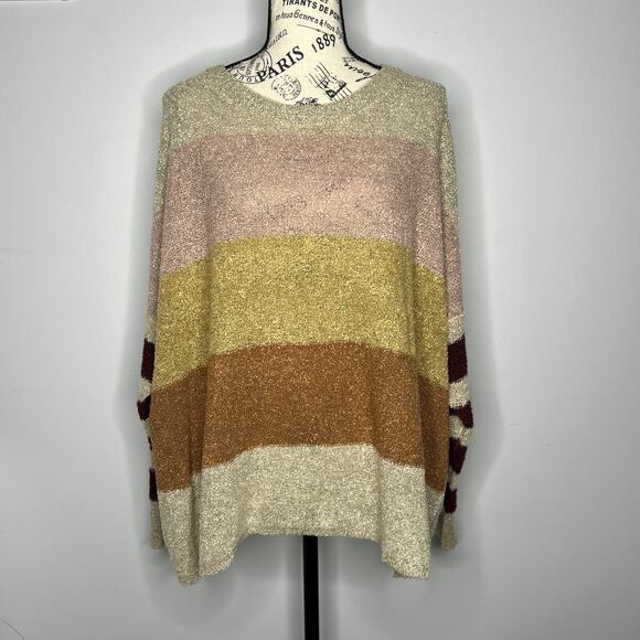 Active USA MEDIUM  Multicolor Colorblock Striped Textured Oversized Sweater - Picture 9 of 9